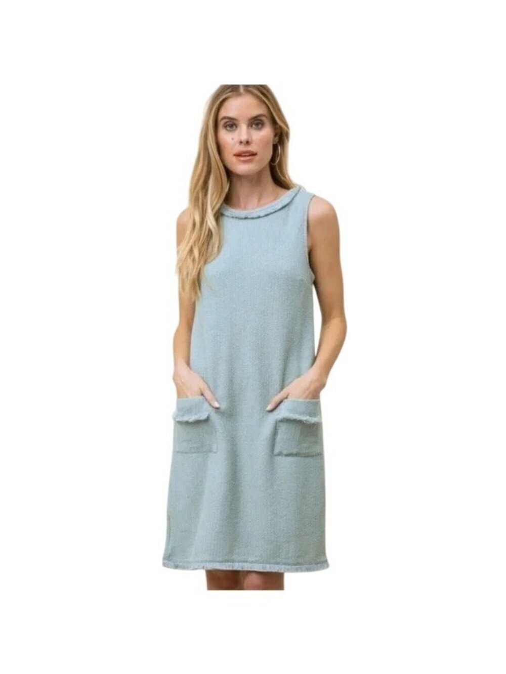 NWT Mystree Fringe Collar Pocket Sleeveless Shift Dress Small